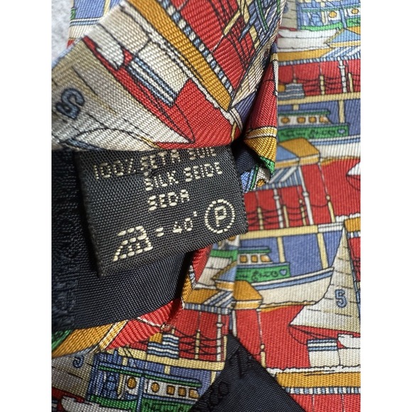 Vintage Ermenegildo Zegna Italy Men's Multicolor Sail Boat Pattern Silk Neck Tie - Picture 7 of 7